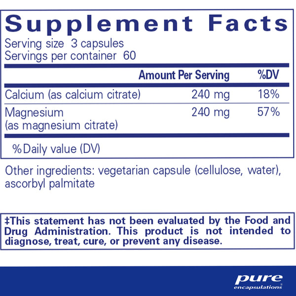 Pure Encapsulations Calcium Magnesium Citrate supplements facts