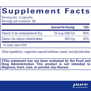 Pure Encapsulations Calcium With Vitamin D3 supplements facts