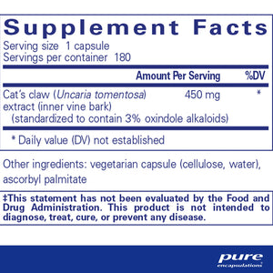 Pure Encapsulations Cat's Claw supplements facts