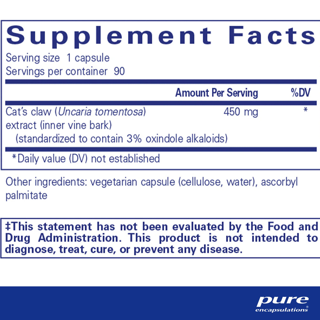 Pure Encapsulations Cat's Claw supplements ingredients