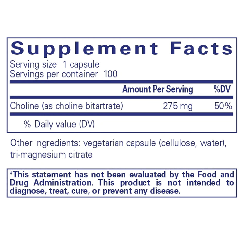 Pure Encapsulations Choline (Bitartrate) supplements facts