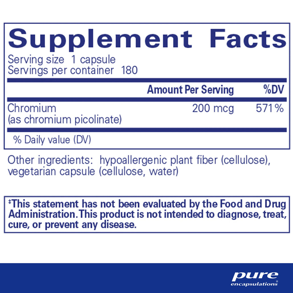 Pure Encapsulations Chromium (Picolinate) 200 mcg supplements facts