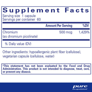 Pure Encapsulations Chromium (Picolinate) 500 mcg supplements facts