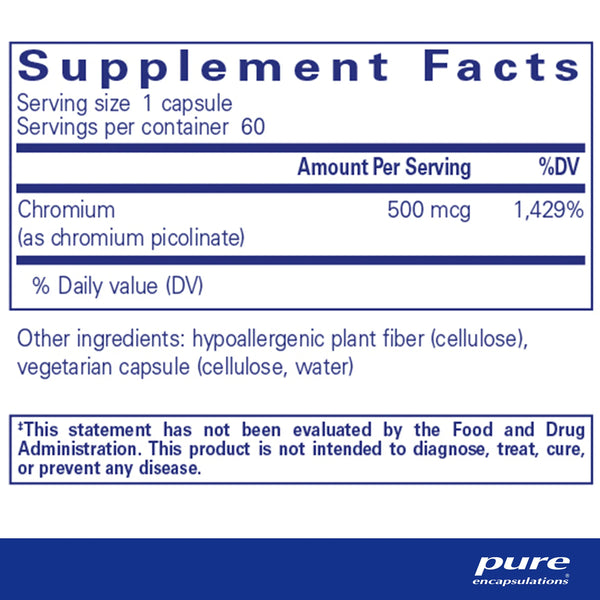 Pure Encapsulations Chromium (Picolinate) 500 mcg supplements facts