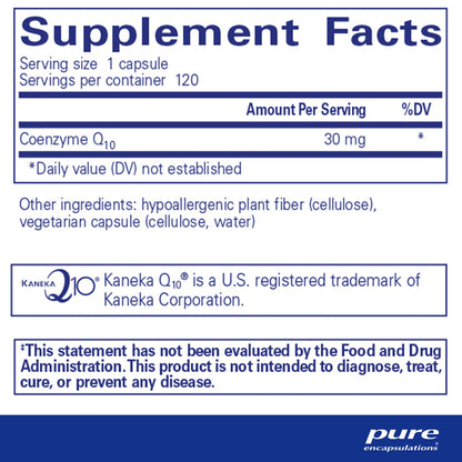 Pure Encapsulations CoQ10 30 mg supplements facts