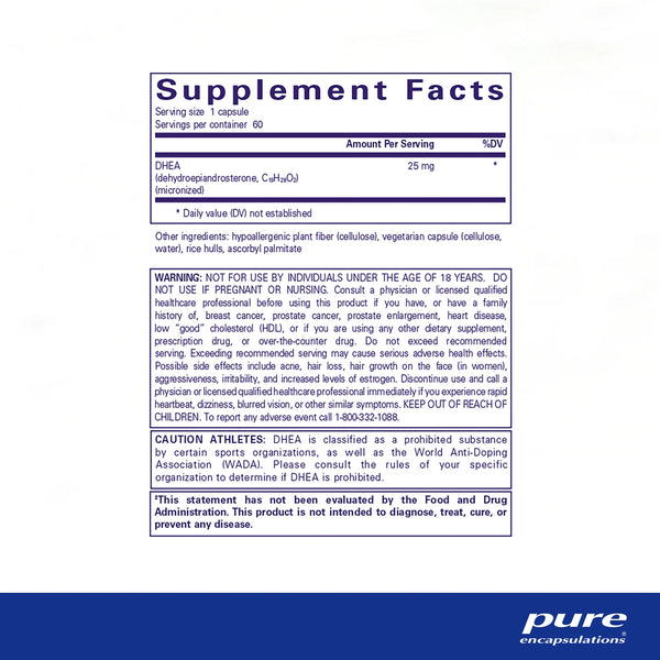 Pure Encapsulations DHEA 25 mg supplements facts