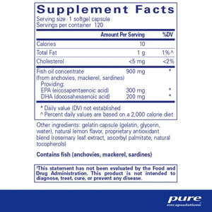 Pure Encapsulations EPA/DHA with Lemon supplements facts