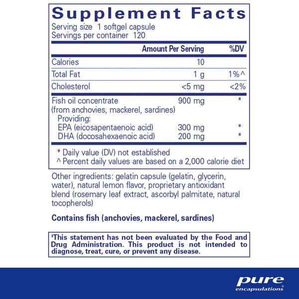 Pure Encapsulations EPA/DHA with Lemon supplements facts