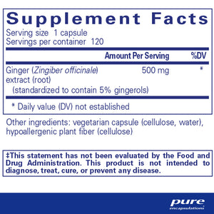 Pure Encapsulations Ginger Extract supplements facts