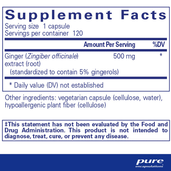 Pure Encapsulations Ginger Extract supplements facts