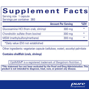 Pure Encapsulations Glucosamine Chondroitin with MSM Supplement Ingredients