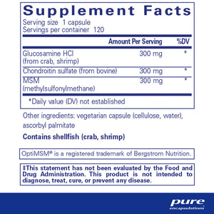 Pure Encapsulations Glucosamine Chondroitin with MSM Supplement Facts