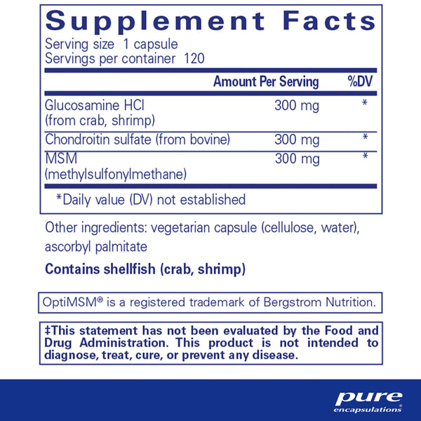 Pure Encapsulations Glucosamine Chondroitin with MSM Supplement Facts