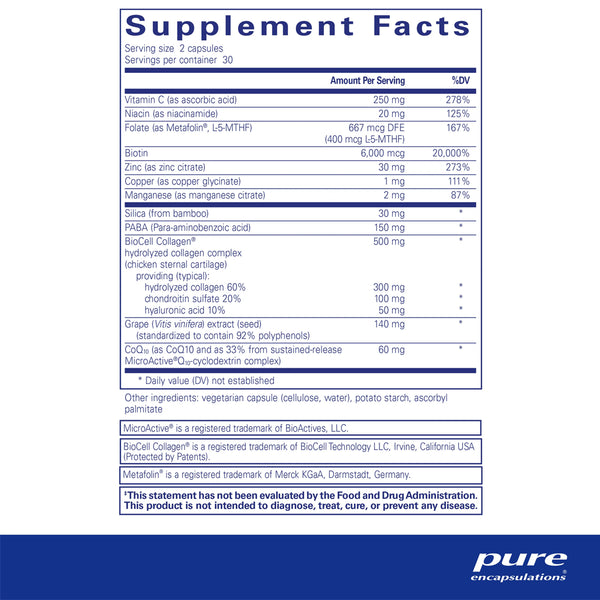 Pure Encapsulations Hair/Skin/Nails Ultra supplements facts