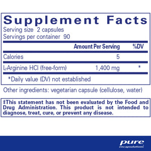 Pure Encapsulations L-Arginine 700 mg Supplement Ingredients 
