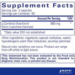 Pure Encapsulations L-Carnitine Dietary Supplement Ingredients 