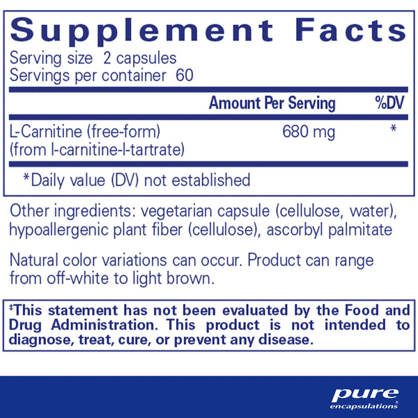 Pure Encapsulations L-Carnitine Dietary Supplement Ingredients 