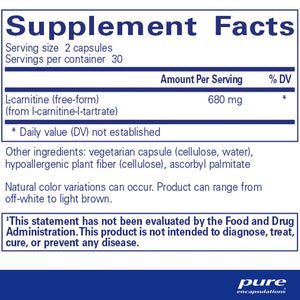 Pure Encapsulations L-Carnitine supplements facts