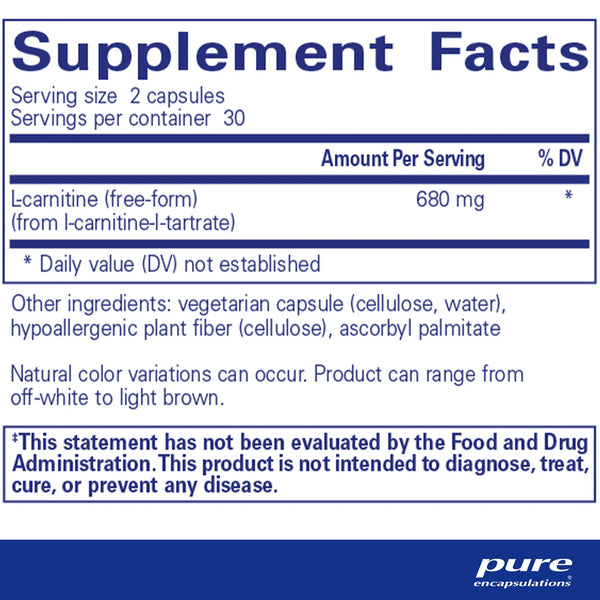 Pure Encapsulations L-Carnitine supplements facts