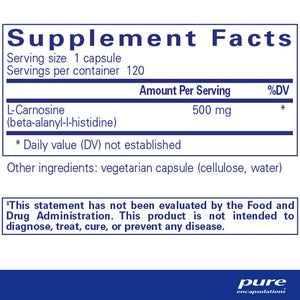 Pure Encapsulations L-Carnosine Supplement Ingredients