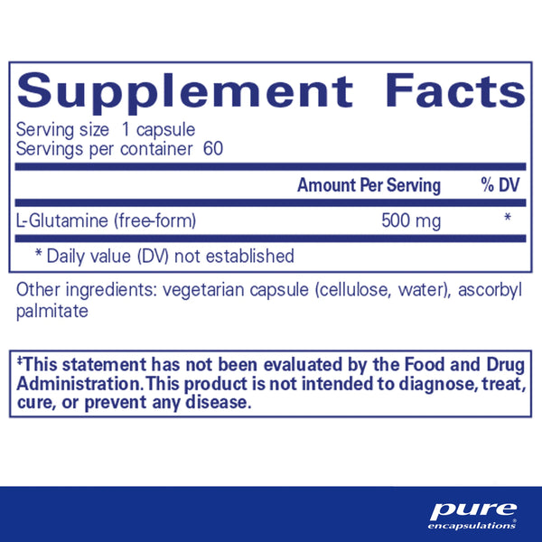 Ingredients of Pure Encapsulations L-Glutamine 500mg Supplement