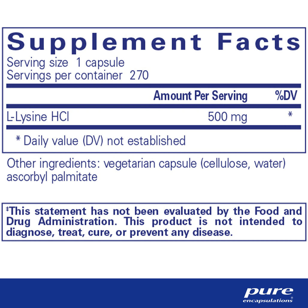 Pure Encapsulations L-Lysine Dietary Supplement Ingredients