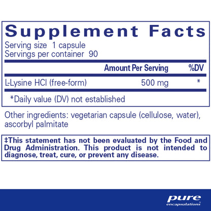 Pure Encapsulations L-Lysine supplements facts