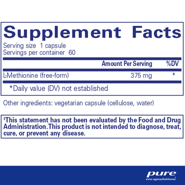Pure Encapsulations L-Methionine Supplement Ingredients