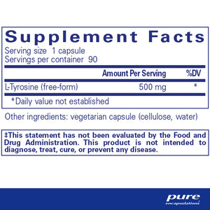Pure Encapsulations L-Tyrosine 500 mg Dieatry Supplement Ingredients