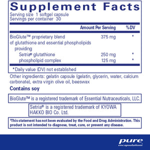 Pure Encapsulations Liposomal Glutathione supplements facts