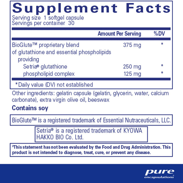 Pure Encapsulations Liposomal Glutathione supplements facts