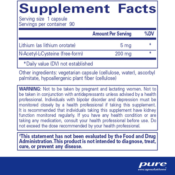 Pure Encapsulations Lithium Orotate 5 mg supplements facts