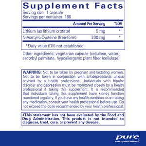Pure Encapsulations Lithium Orotate 5 mg supplements ingredients