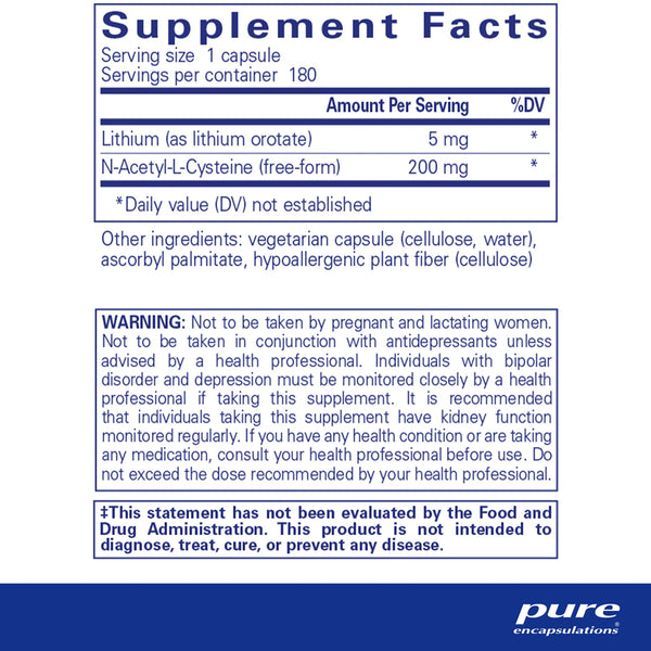 Pure Encapsulations Lithium Orotate 5 mg supplements ingredients