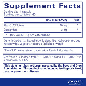 Pure Encapsulations Lutein/Zeaxanthin supplements facts