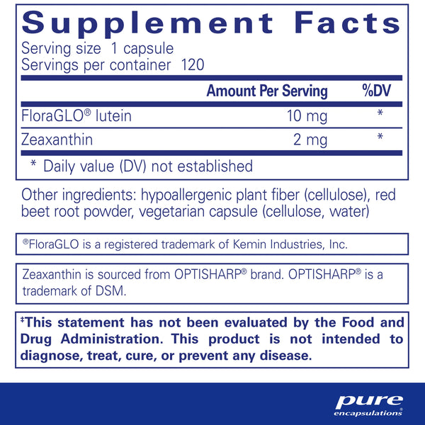 Pure Encapsulations Lutein/Zeaxanthin supplements ingredients