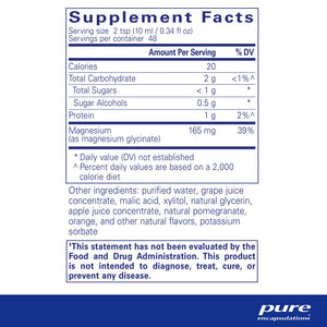Pure Encapsulations Magnesium Glycinate liquid supplements facts