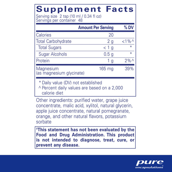 Pure Encapsulations Magnesium Glycinate liquid supplements facts