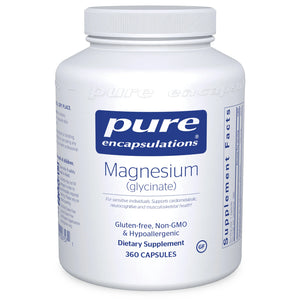 Pure Encapsulations Magnesium Glycinate bottle – gentle and highly absorbable magnesium supplement for muscle relaxation, heart health, and overall wellness support.