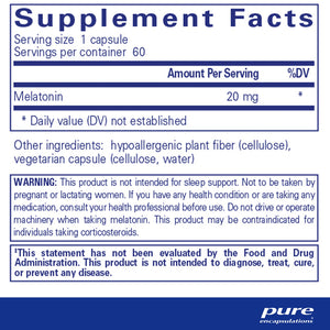 Pure Encapsulations Melatonin 20mg supplements ingredients