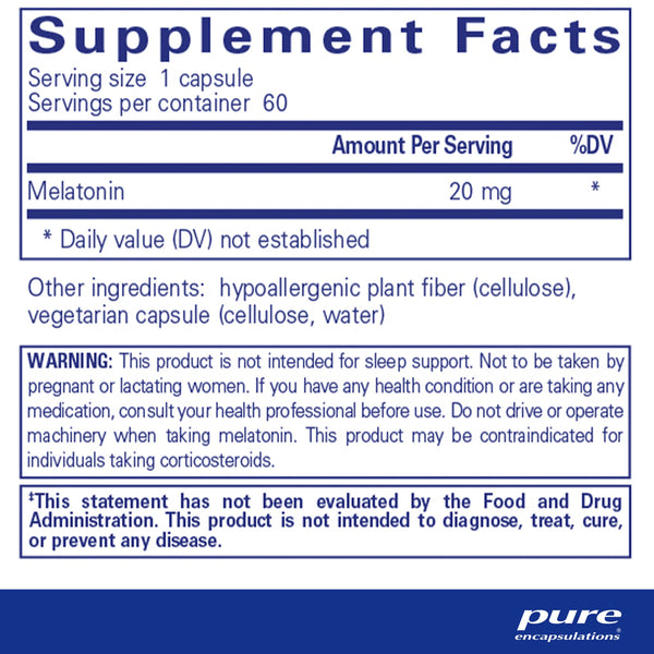 Pure Encapsulations Melatonin 20mg supplements ingredients