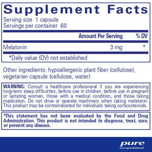 Pure Encapsulations Melatonin 3mg supplements facts