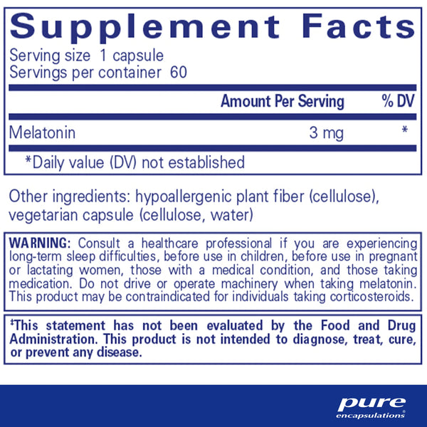 Pure Encapsulations Melatonin 3mg supplements facts