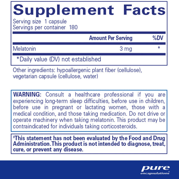 Pure Encapsulations Melatonin 3mg supplements ingredients