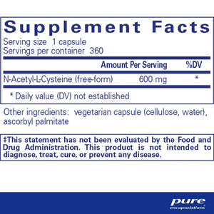 Ingredients of Pure Encapsulations NAC 600mg supplements
