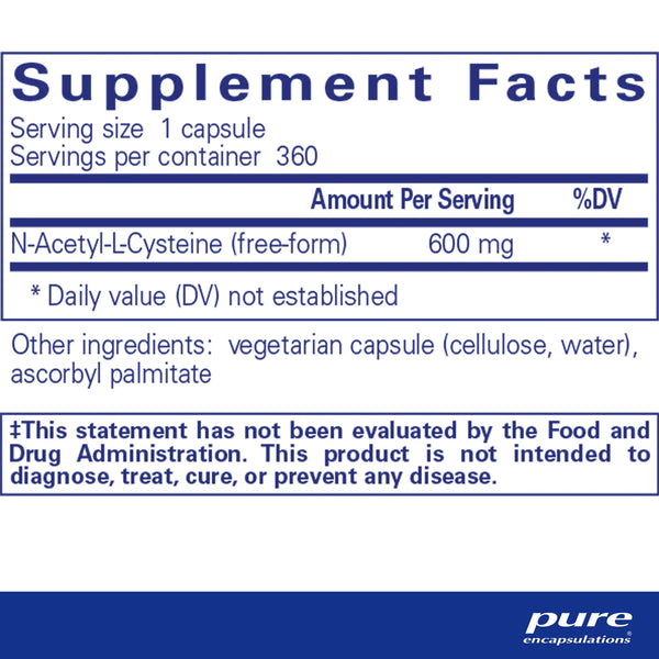 Ingredients of Pure Encapsulations NAC 600mg supplements