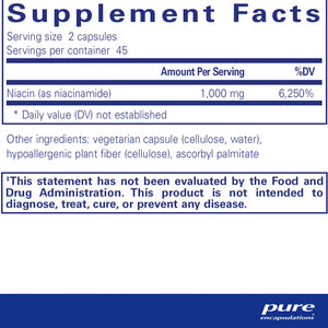 Pure Encapsulations Niacinamide supplements facts
