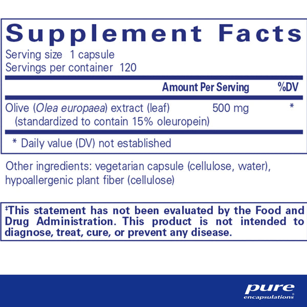 Pure Encapsulations Olive Leaf Extract supplements facts