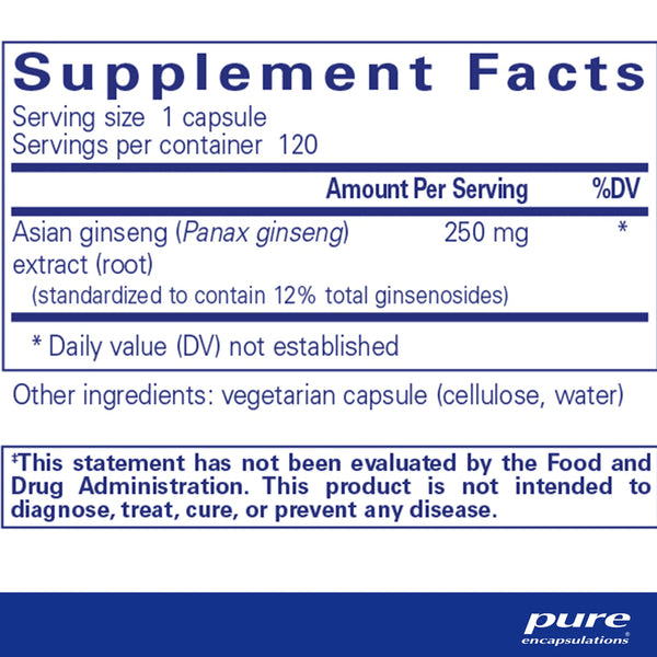 Pure Encapsulations Panax Ginseng supplements facts