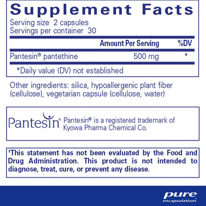 Pure Encapsulations Pantethine supplements facts